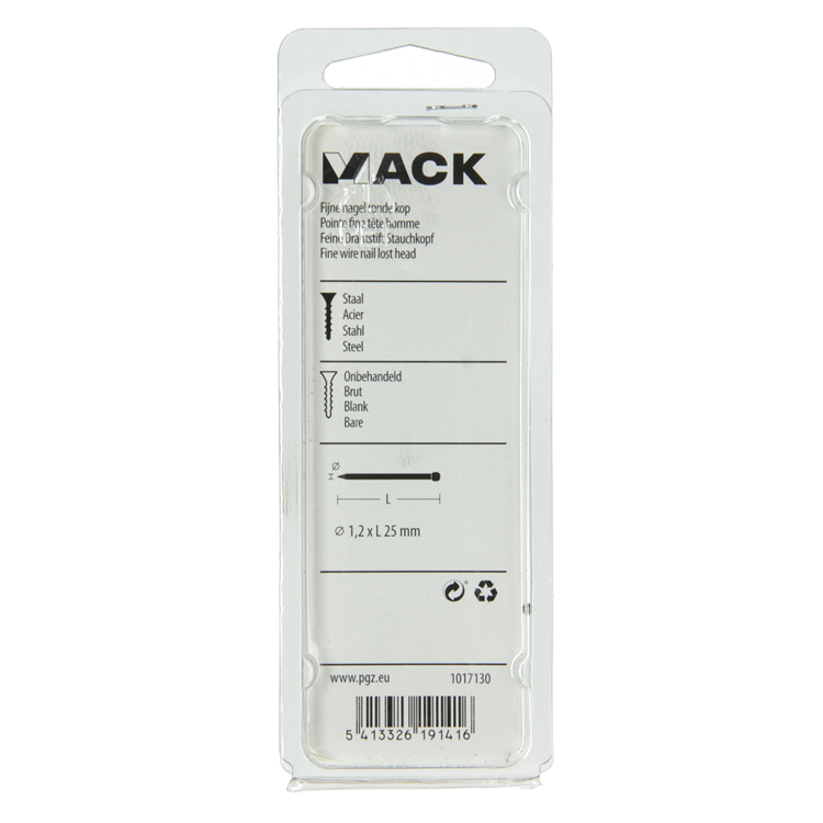 Load image into Gallery viewer, Mack 1017130 - fijne nagel ronde kop 85 gr 1,2 x 25 mm | 5 stuks
