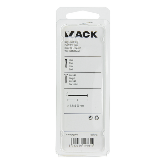 Mack 1017148 - nagel platte kop staal verzinkt 100 gr 1,2 x 20 mm | 5 stuks