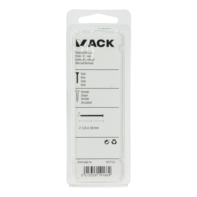 Load image into Gallery viewer, Mack 1017153 - nagel platte kop staal verzinkt 100 gr 3,0 x 60 mm | 5 stuks
