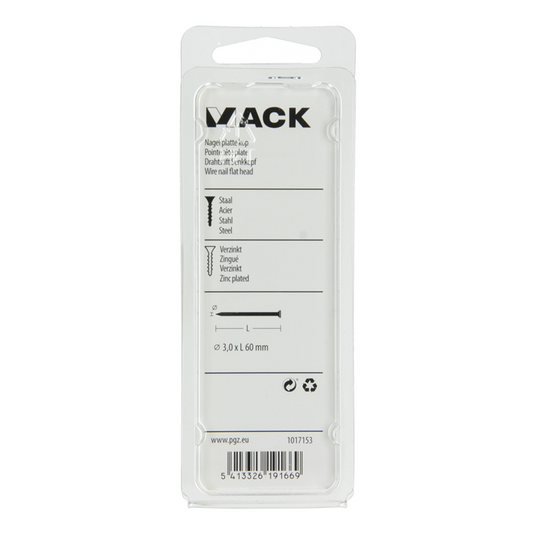 Mack 1017153 - nagel platte kop staal verzinkt 100 gr 3,0 x 60 mm | 5 stuks