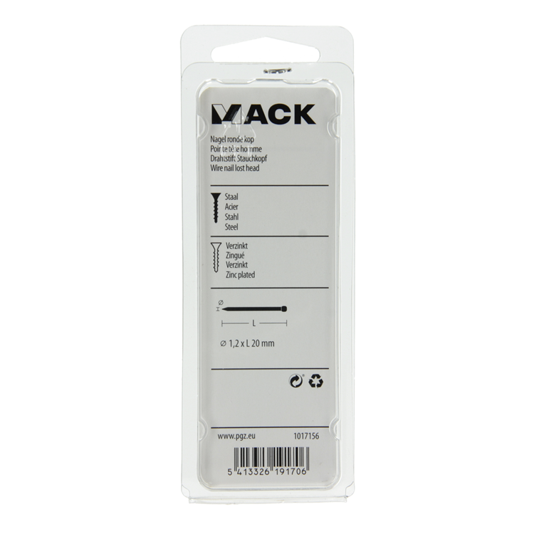 Load image into Gallery viewer, Mack 1017156 - nagel ronde kop staal verzinkt100 gr 1,2 x 20 mm | 5 stuks

