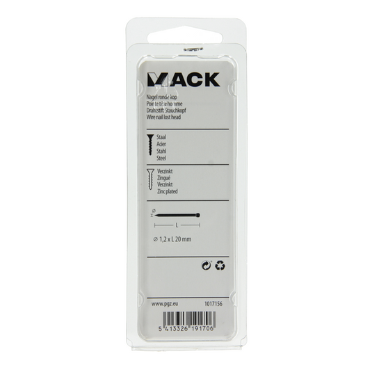 Mack 1017156 - nagel ronde kop staal verzinkt100 gr 1,2 x 20 mm | 5 stuks