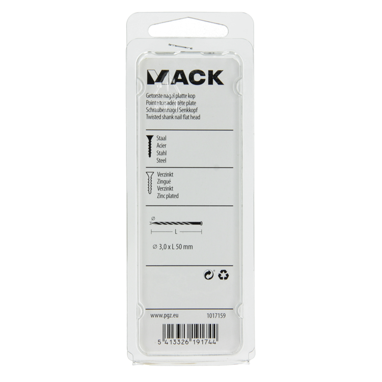 Load image into Gallery viewer, Mack 1017159 - getorste nagel pk verzinkt 135gr 3,0 x 50 mm | 5 stuks
