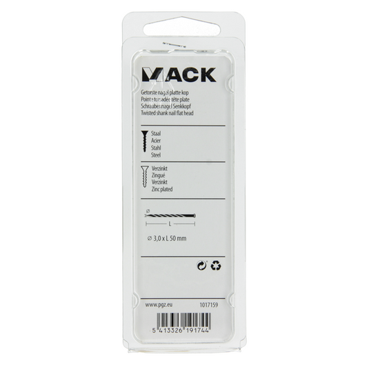 Mack 1017159 - getorste nagel pk verzinkt 135gr 3,0 x 50 mm | 5 stuks