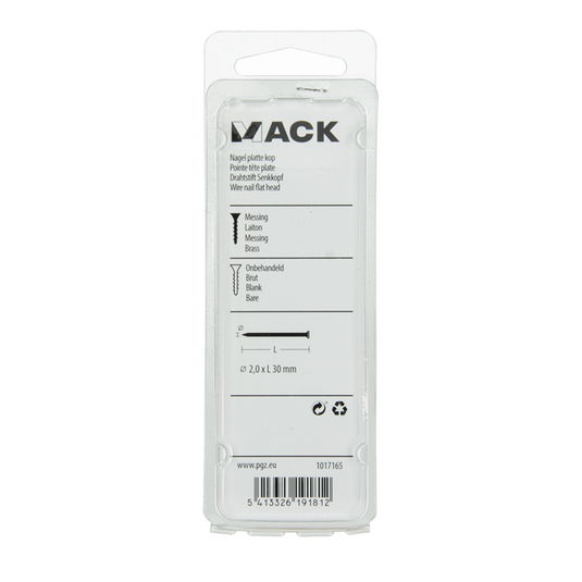 Mack 1017165 - nagel platte kop messing 20 gr2,0 x 30 mm | 10 stuks