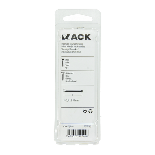 Mack 1017185 - staalnagel bvk staal geblauwd 45 gr 3,4 x 80 mm | 10 stuks