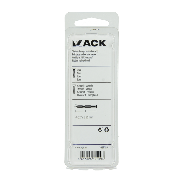 Load image into Gallery viewer, Mack 1017189 - stalen ribnagel vk st.gehard + verz.14 st 2,7 x 60 mm | 10 stuks
