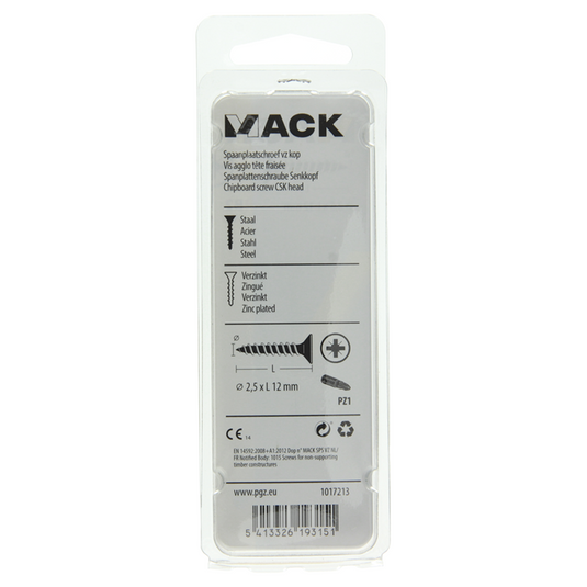 Mack 1017213 - spaanplaatschroef vz kop geelverz.65 st 2,5 x 12 mm | 10 stuks