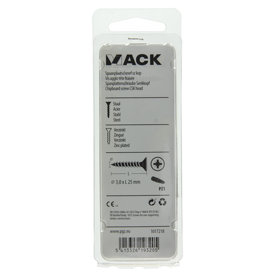 Mack 1017218 - spaanplaatschroef vz kop geelverz.40 st 3,0 x 25 mm | 10 stuks