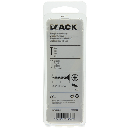 Mack 1017244 - spaanplaatschroef vz kop geelverz.16 st 4,5 x 35 mm | 10 stuks