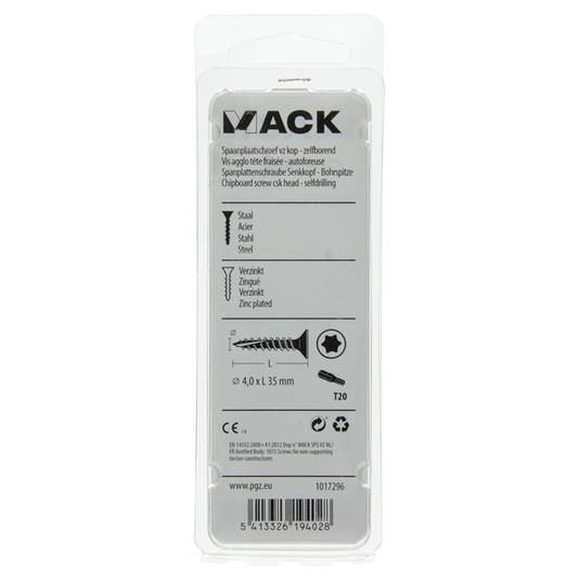 Mack 1017296 - spaanplschr.vzkop-zelfb. geelverz. 20 st 4,0 x 35 mm | 10 stuks