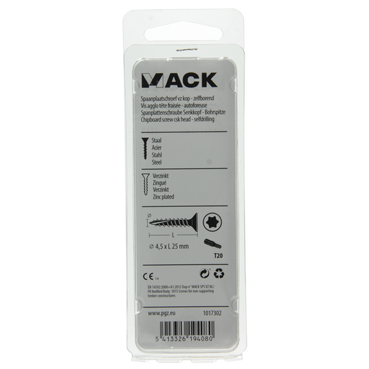 Mack 1017302 - spaanplschr.vzkop-zelfb. geelverz.20 st 4,5 x 25 mm | 10 stuks