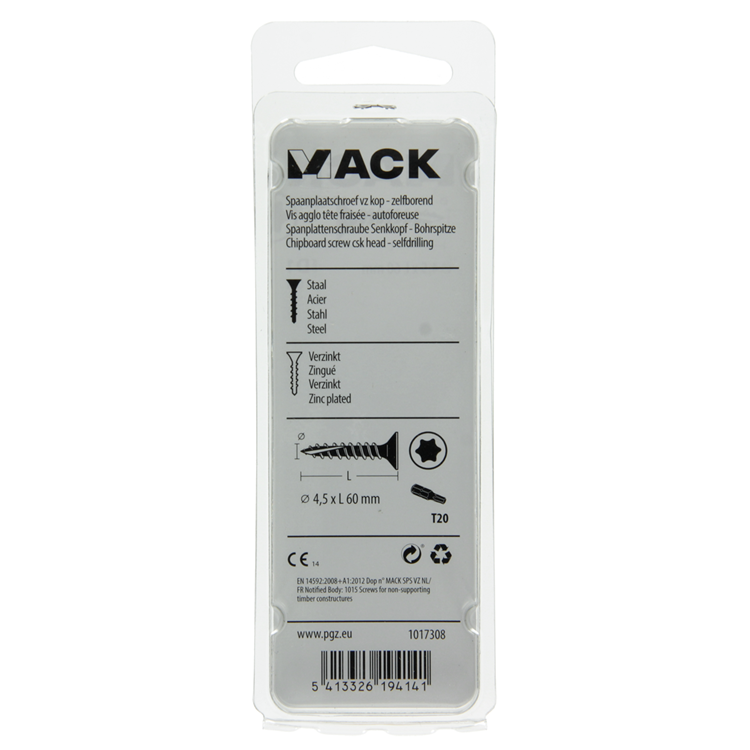 Afbeelding laden in galerijviewer, Mack 1017308 - spaanplschr.vzkop-zelfb. geelverz.10 st 4,5 x 60 mm | 10 stuks
