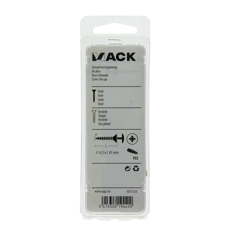 Afbeelding laden in galerijviewer, Mack 1017333 - schroef met kopboring staal verz. 10 st 4,5 x 45 mm | 10 stuks

