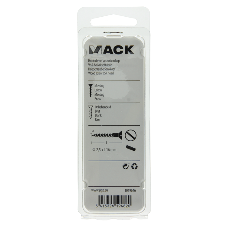 Afbeelding laden in galerijviewer, Mack 1019646 - houtschroef verzonken kop messing 11st 2,5 x 16 mm | 10 stuks
