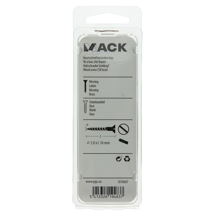 Afbeelding laden in galerijviewer, Mack 1019647 - houtschroef verzonken kop messing 14st 3,0 x 16 mm | 10 stuks
