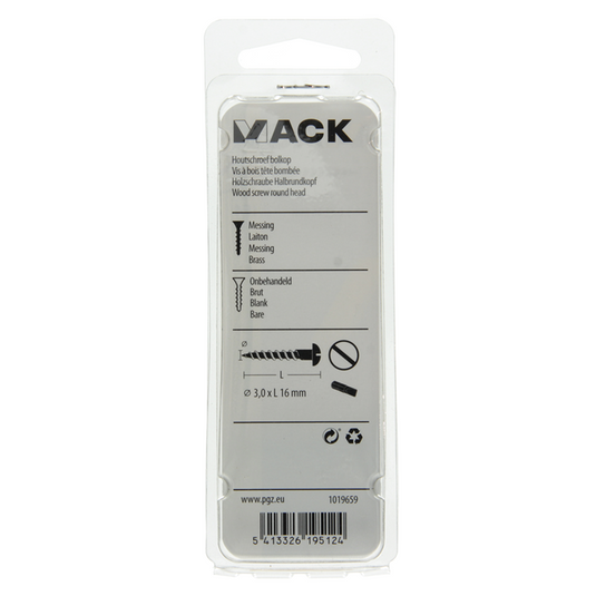 Mack 1019659 - houtschroef bolkop messing 12 st 3,0 x 16 mm | 10 stuks