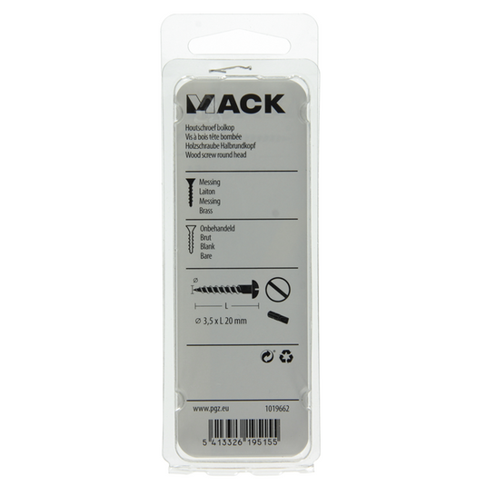 Mack 1019662 - houtschroef bolkop messing 10 st 3,5 x 20 mm | 10 stuks