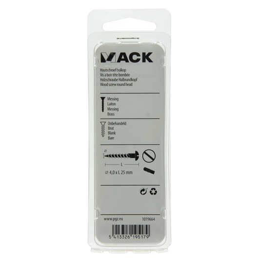 Mack 1019664 - houtschroef bolkop messing 8 st 4,0 x 25 mm | 10 stuks