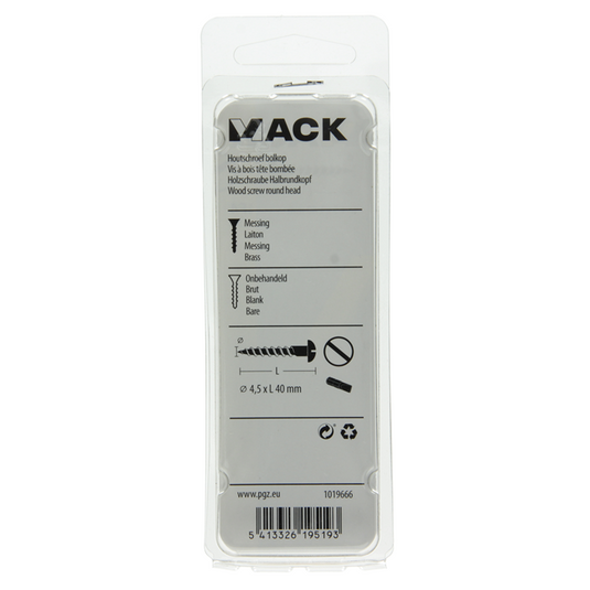 Mack 1019666 - houtschroef bolkop messing 5 st 4,5 x 40 mm | 10 stuks