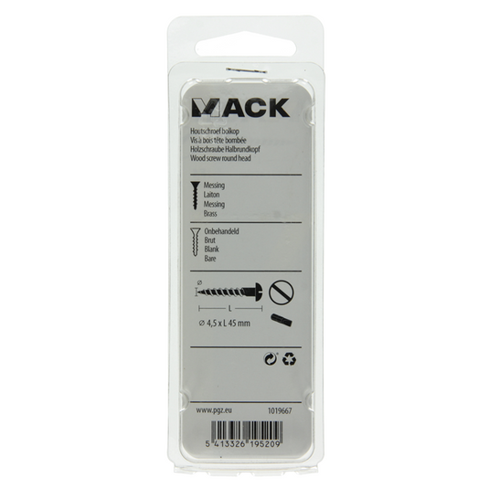 Mack 1019667 - houtschroef bolkop messing 4 st 4,5 x 45 mm | 10 stuks