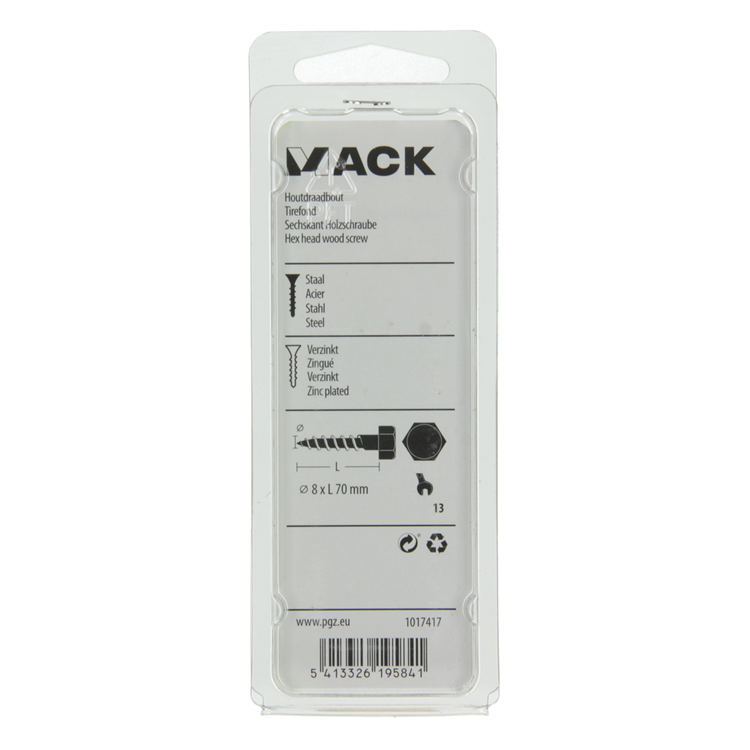 Afbeelding laden in galerijviewer, Mack 1017417 - houtdraadbout staal verzinkt 5 st 8 x 70 mm | 5 stuks
