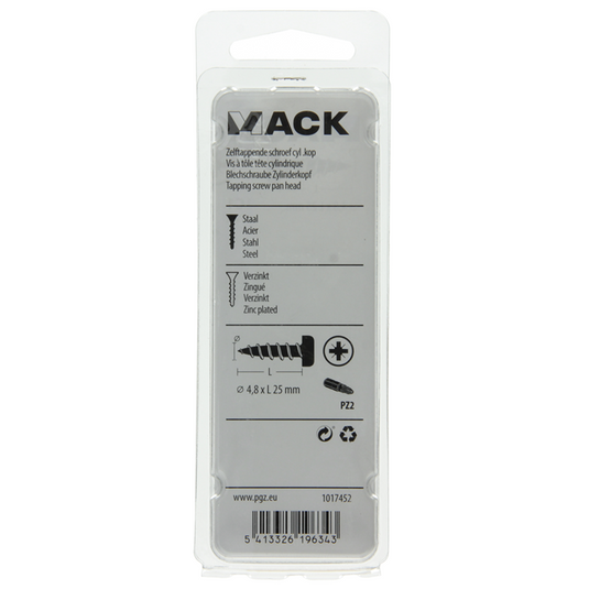 Mack 1017452 - zelftappende schroef cyl kop verz. 12st 4,8 x 25 mm | 10 stuks