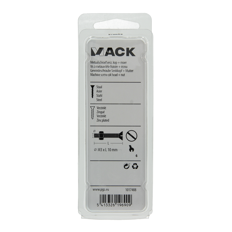 Afbeelding laden in galerijviewer, Mack 1017488 - metaalschroef verz. kop + moer verz. 30st m3 x 10 mm | 10 stuks
