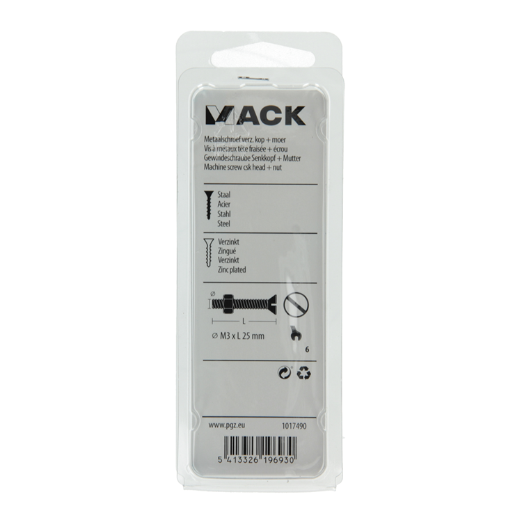 Afbeelding laden in galerijviewer, Mack 1017490 - metaalschroef verz. kop + moer verz. 22st m3 x 25 mm | 10 stuks
