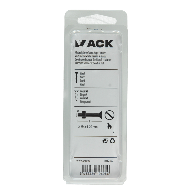 Afbeelding laden in galerijviewer, Mack 1017492 - metaalschroef verz. kop + moer verz. 18st m4 x 20 mm | 10 stuks
