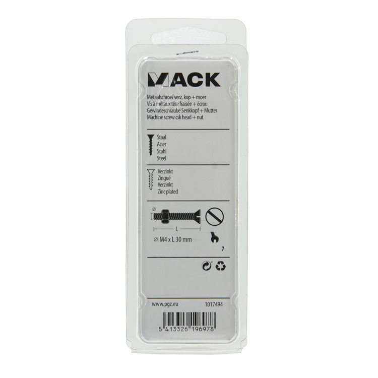 Afbeelding laden in galerijviewer, Mack 1017494 - metaalschroef verz. kop + moer verz. 14st m4 x 30 mm | 10 stuks
