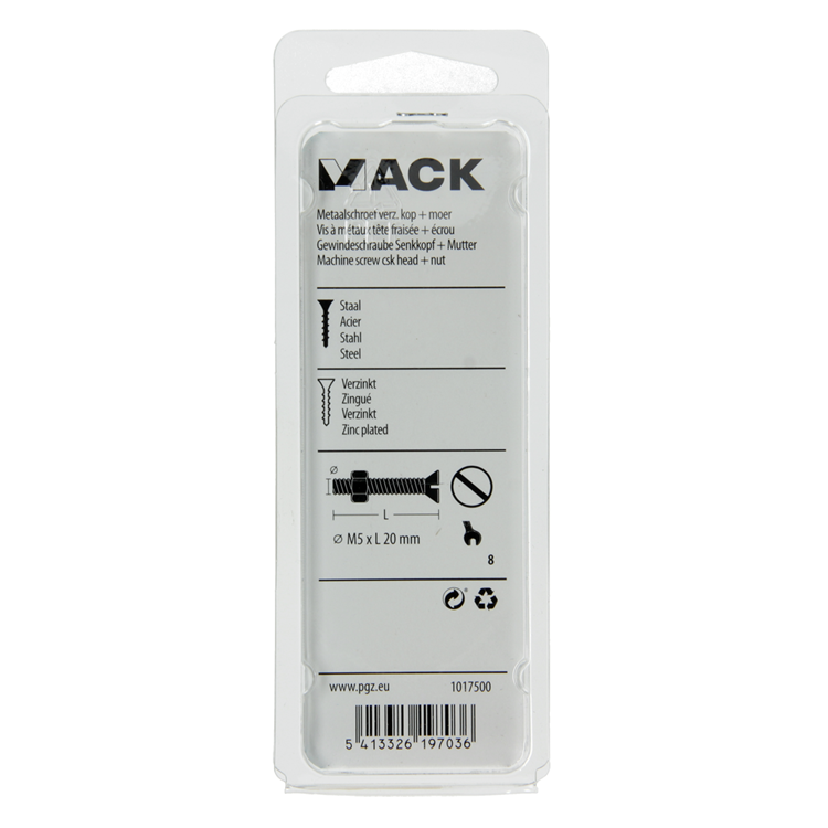 Load image into Gallery viewer, Mack 1017500 - metaalschroef verz. kop + moer verz. 15st m5 x 20 mm | 10 stuks
