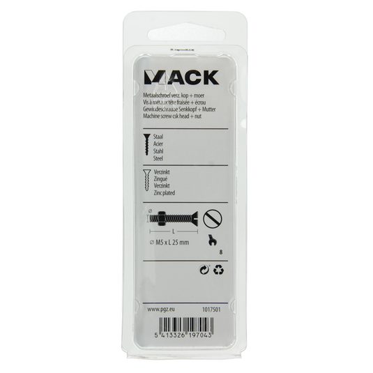 Mack 1017501 - metaalschroef verz. kop + moer verz. 14st m5 x 25 mm | 10 stuks