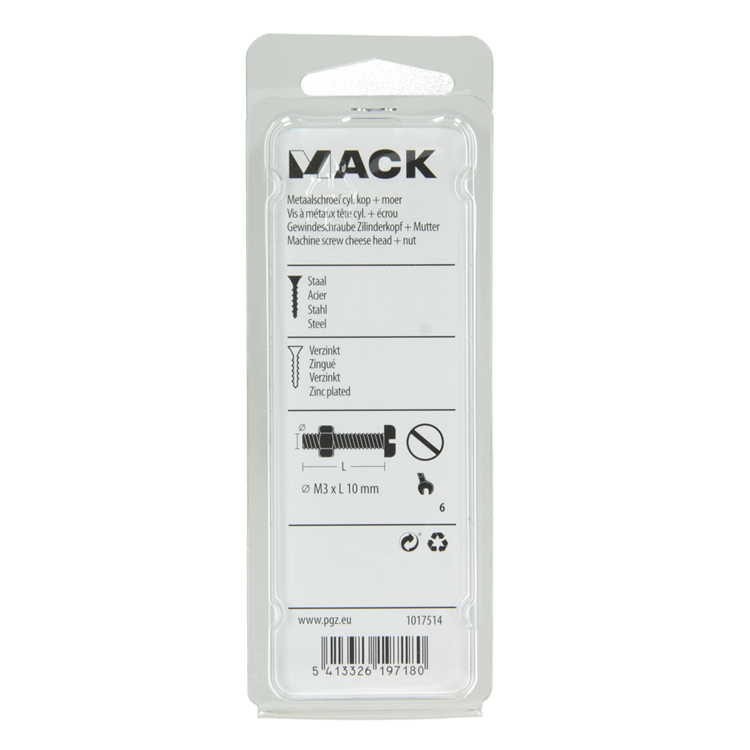 Afbeelding laden in galerijviewer, Mack 1017514 - metaalschroef cyl. kop + moer verz. 30 st m3 x 10 mm | 10 stuks
