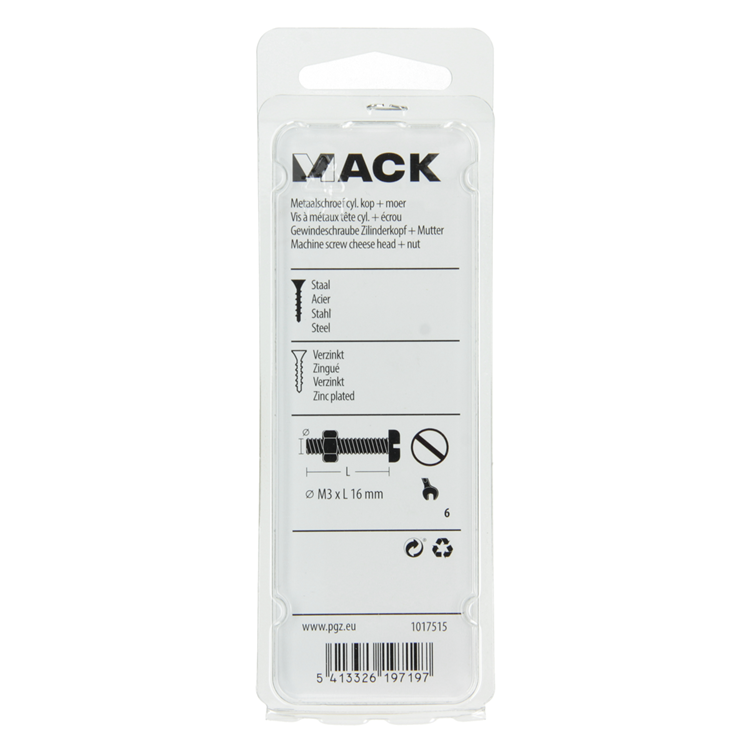 Afbeelding laden in galerijviewer, Mack 1017515 - metaalschroef cyl. kop + moer verz. 27 st m3 x 16 mm | 10 stuks
