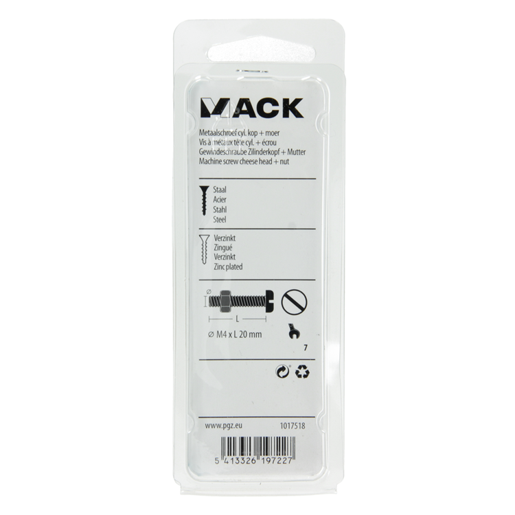 Afbeelding laden in galerijviewer, Mack 1017518 - metaalschroef cyl. kop + moer verz. 18 st m4 x 20 mm | 10 stuks
