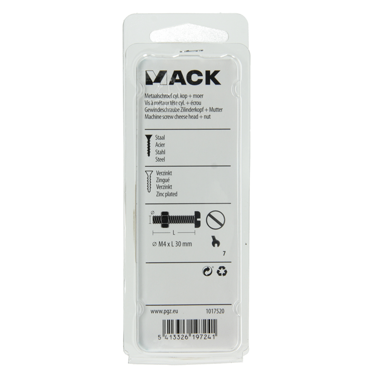 Load image into Gallery viewer, Mack 1017520 - metaalschroef cyl. kop + moer verz. 14 st m4 x 30 mm | 10 stuks
