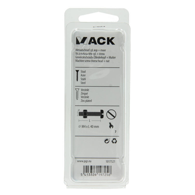 Load image into Gallery viewer, Mack 1017521 - metaalschroef cyl. kop + moer verz. 12 st m4 x 40 mm | 10 stuks
