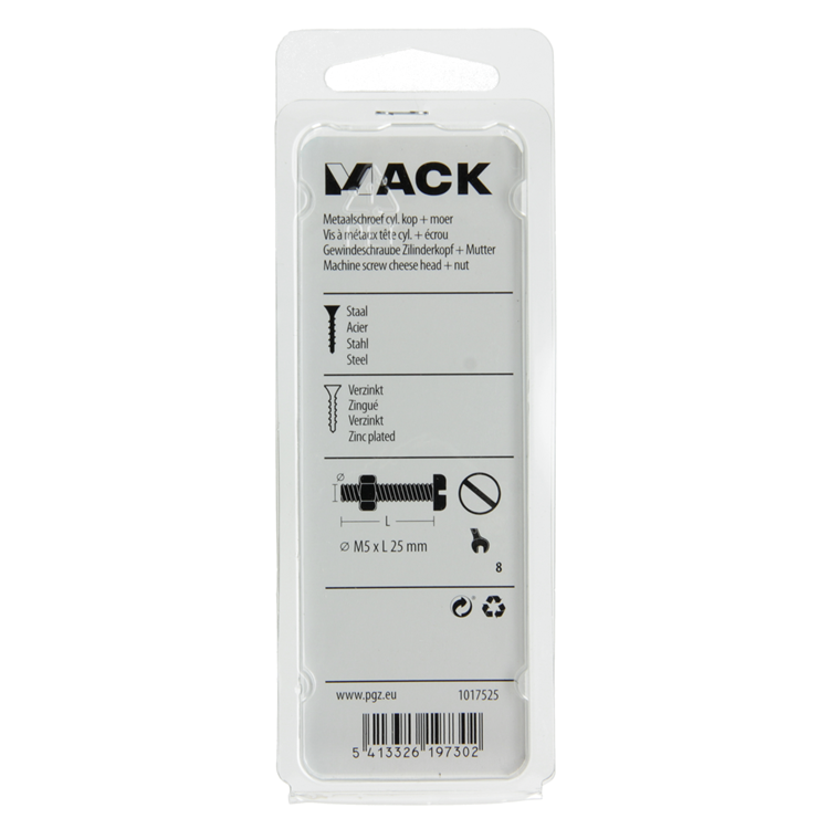 Afbeelding laden in galerijviewer, Mack 1017525 - metaalschroef cyl. kop + moer verz. 14 st m5 x 25 mm | 10 stuks
