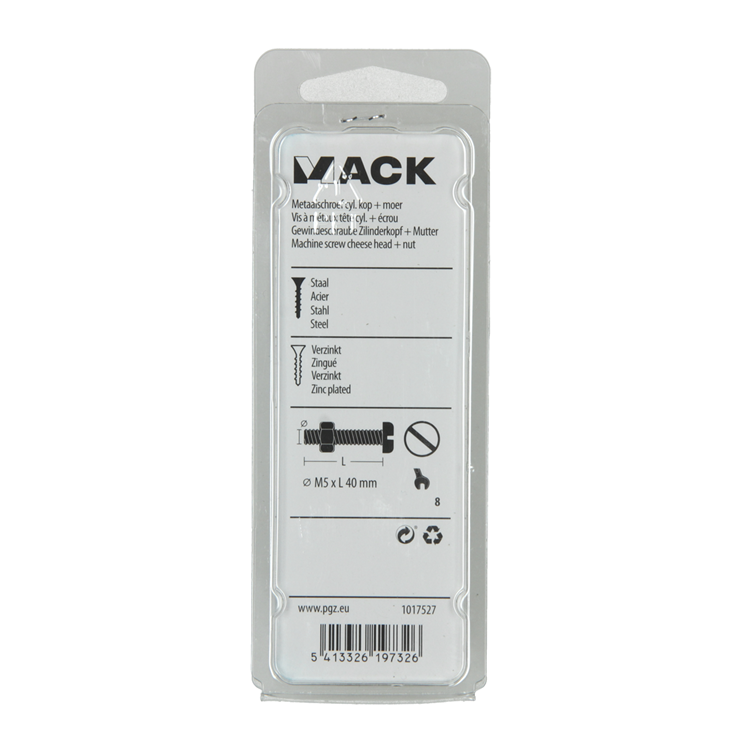 Afbeelding laden in galerijviewer, Mack 1017527 - metaalschroef cyl. kop + moer verz. 10 st m5 x 40 mm | 10 stuks
