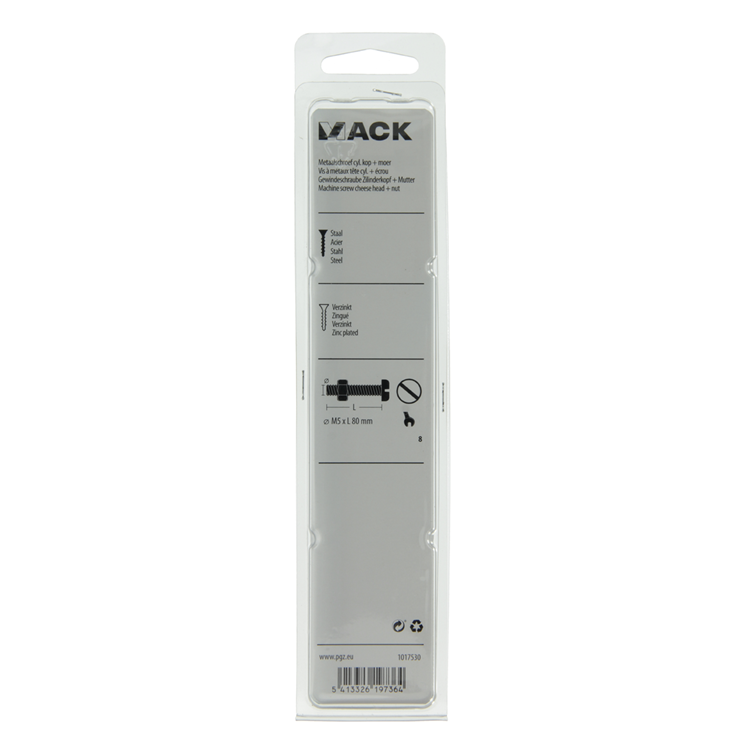 Afbeelding laden in galerijviewer, Mack 1017530 - metaalschroef cyl. kop + moer verz. 3 st m5 x 80 mm | 5 stuks
