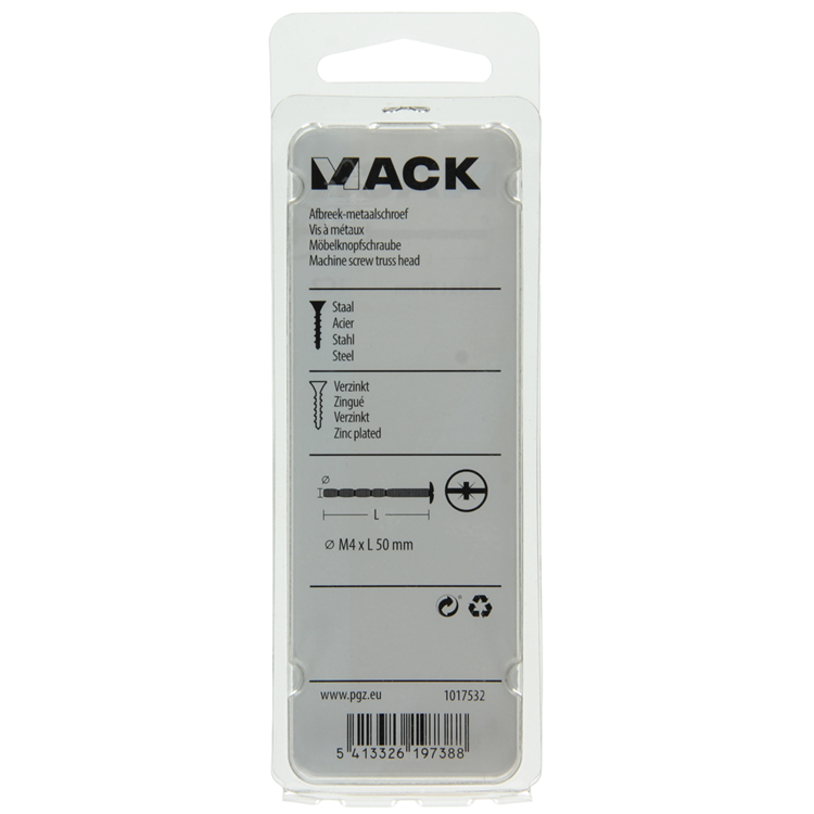 Load image into Gallery viewer, Mack 1017532 - afbreek-metaalschroef verz. 4 st m4 x 50 mm | 10 stuks
