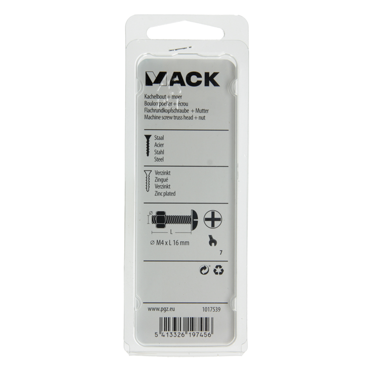 Afbeelding laden in galerijviewer, Mack 1017539 - kachelbout + moer staal verzinkt 22 st m4 x 16 mm | 10 stuks
