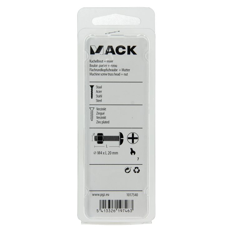 Afbeelding laden in galerijviewer, Mack 1017540 - kachelbout + moer staal verzinkt 20 st m4 x 20 mm | 10 stuks
