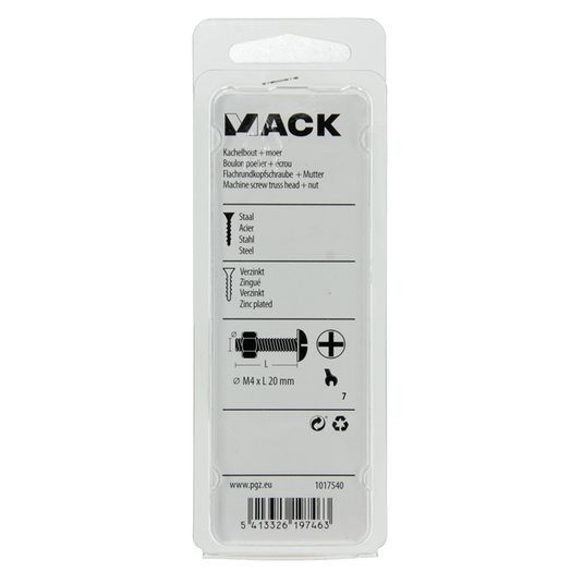 Mack 1017540 - kachelbout + moer staal verzinkt 20 st m4 x 20 mm | 10 stuks