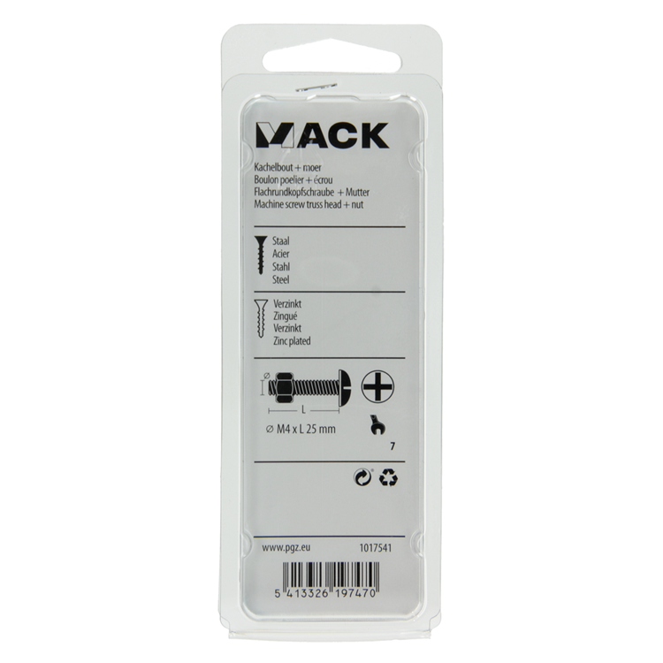 Afbeelding laden in galerijviewer, Mack 1017541 - kachelbout + moer staal verzinkt 18 st m4 x 25 mm | 10 stuks

