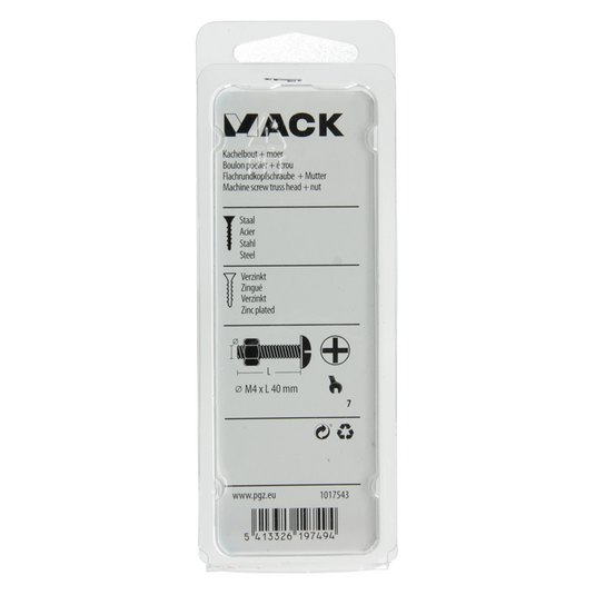 Mack 1017543 - kachelbout + moer staal verzinkt 14 st m4 x 40 mm | 10 stuks