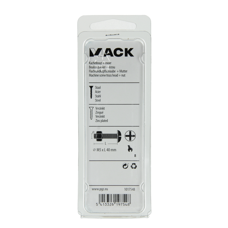 Afbeelding laden in galerijviewer, Mack 1017548 - kachelbout + moer staal verzinkt 10 st m5 x 40 mm | 5 stuks
