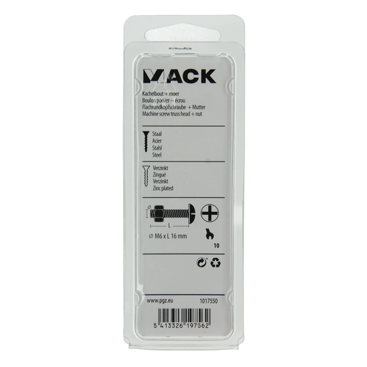 Afbeelding laden in galerijviewer, Mack 1017550 - kachelbout + moer staal verzinkt 10 st m6 x 16 mm | 5 stuks
