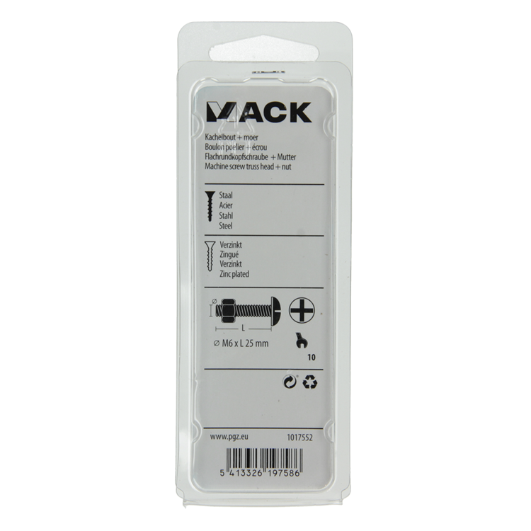 Afbeelding laden in galerijviewer, Mack 1017552 - kachelbout + moer staal verzinkt 8 st m6 x 25 mm | 5 stuks
